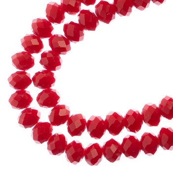 58, 6x8mm Faceted Opaque Red Crystal Lane Donut Rondelle Beads