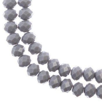 46, 8x10mm Faceted Opaque Grey Crystal Lane Donut Rondelle Beads