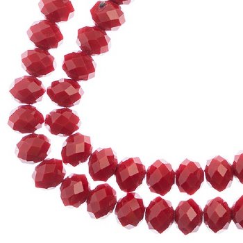 46, 8x10mm Faceted Opaque Red Crystal Lane Donut Rondelle Beads