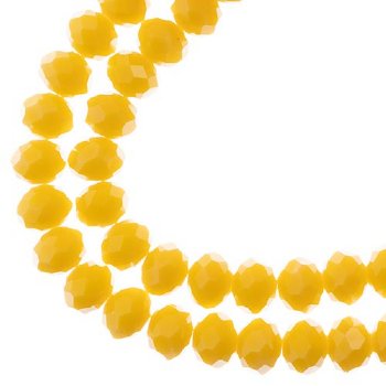 46, 8x10mm Faceted Opaque Yellow Crystal Lane Donut Rondelle Beads