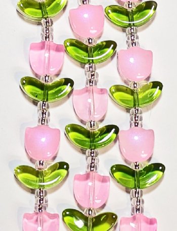 7 Inch Strand Crystal Lane 16x14mm Pink Opal Tulip Bead Sets