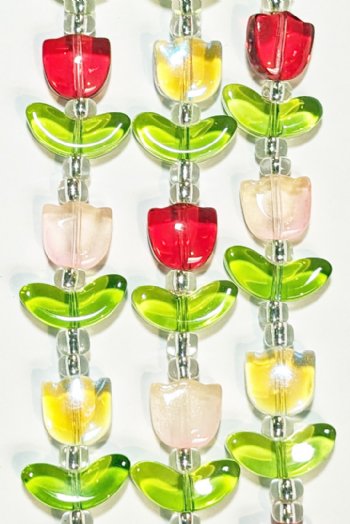 7 Inch Strand Crystal Lane 16x14mm Transparent Red, Crystal AB, and Pink Opal Tulip Bead Sets