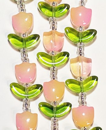 7 Inch Strand Crystal Lane 16x14mm Pink and Yellow Opal Tulip Bead Sets