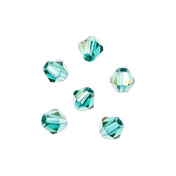 96, 4mm Faceted Transparent Dark Green AB Crystal Lane Bicone Beads