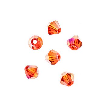96, 4mm Faceted Transparent Red AB Crystal Lane Bicone Beads