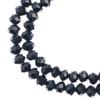 78, 4x6mm Faceted Black Crystal Lane Donut Rondelle Beads