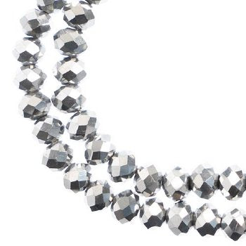 78, 4x6mm Faceted Metallic Silver Iris Crystal Lane Donut Rondelle Beads