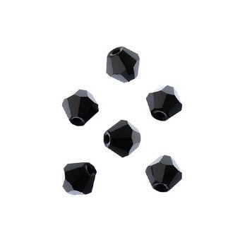 64, 6mm Faceted Opaque Black Crystal Lane Bicone Beads