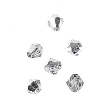 64, 6mm Faceted Transparent Half Silver Iris AB Crystal Lane Bicone Beads