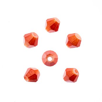 64, 6mm Faceted Opaque Orange Crystal Lane Bicone Beads