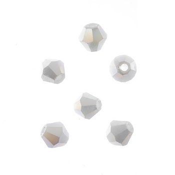 64, 6mm Faceted Opaque White AB Crystal Lane Bicone Beads