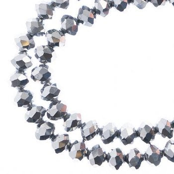 58, 6x8mm Faceted Metallic Silver Iris Crystal Lane Donut Rondelle Beads