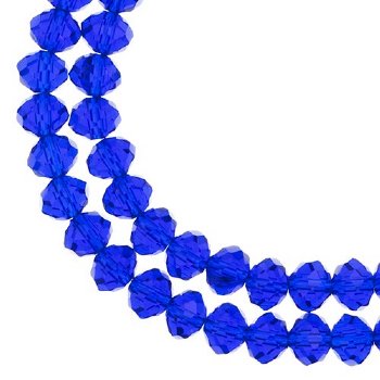58, 6x8mm Faceted Transparent Dark Sapphire Lane Donut Rondelle Beads