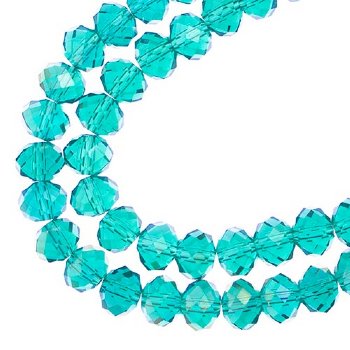 58, 6x8mm Faceted Transparent Teal Green AB Lane Donut Rondelle Beads