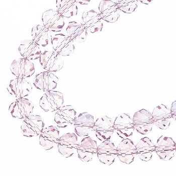 58, 6x8mm Faceted Transparent Pink AB Crystal Lane Donut Rondelle Beads