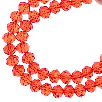 58, 6x8mm Faceted Transparent Red Crystal Lane Donut Rondelle Beads