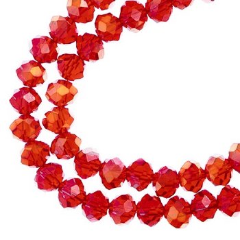 58, 6x8mm Faceted Transparent Red AB Crystal Lane Donut Rondelle Beads