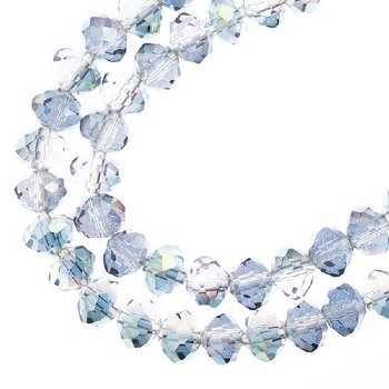 58, 6x8mm Faceted Transparent Rose Green Lustre Crystal Lane Donut Rondelle Beads