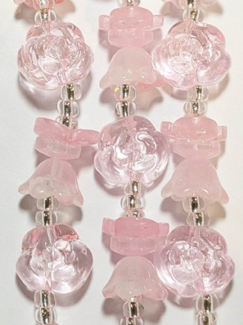 7 Inch Strand Crystal Lane Pink Rose and Flower Bead