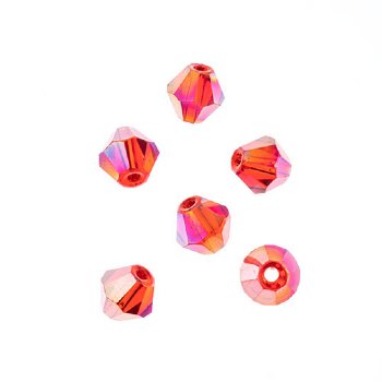 44, 8mm Faceted Transparent Red AB Crystal Lane Bicone Beads