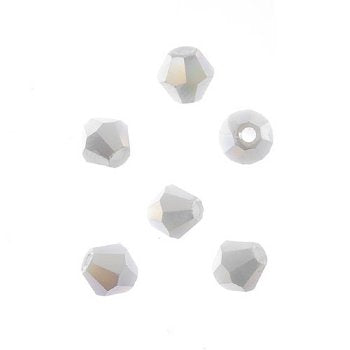 44, 8mm Faceted Opaque White AB Crystal Lane Bicone Beads