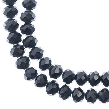 46, 8x10mm Faceted Opaque Black Crystal Lane Donut Rondelle Beads