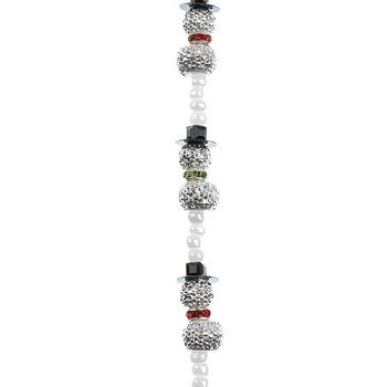 Crystal Lane DIY Designer Holiday 7in Bead Strand Mixed Material White Sparkly Snowmen Stack