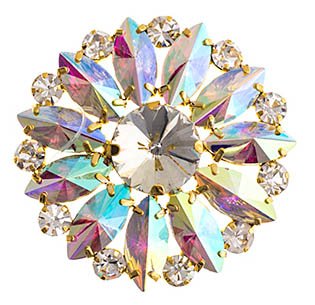 1, 45mm Crystal AB and Gold Round Sew On Motif