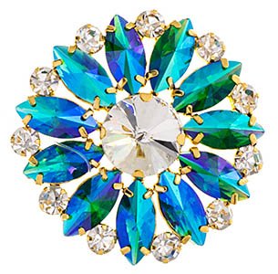 1, 45mm Green AB and Gold Round Sew On Motif