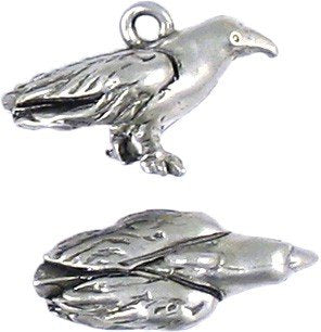 1 21X13mm Antique Silver Raven Pendant / Charm
