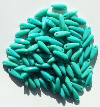 100 3x11mm Opaque Turquoise Glass Dagger Beads