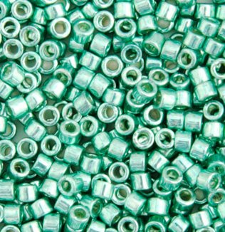 DB-0426 5.2 Grams of 11/0 Opaque Dyed Galvanized Dark Mint Green Delica Beads
