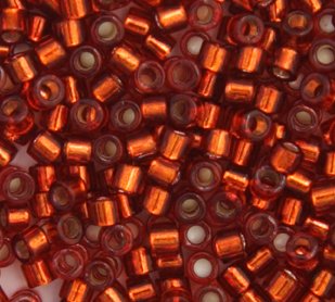 DB-0601 5.2 Grams of 11/0 Dyed Silver Lined Orange Red