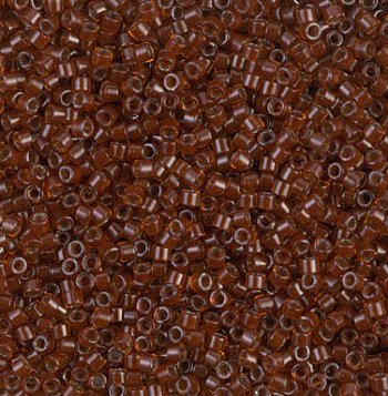 DB-1392 5.2 Grams of 11/0 Dark Topaz Lined Transparent Rootbeer Delica Beads