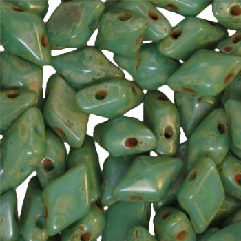 5.5 Grams of 5x8mm Opaque Turquoise Picasso DiamonDuo Two Hole Beads