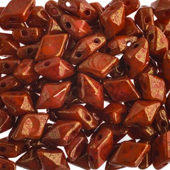 5.5 Grams of 5x8mm Opaque Coral Lumi Pecan DiamonDuo Two Hole Beads