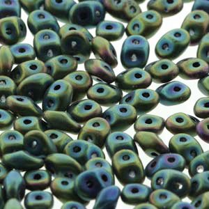 10 Grams Matte Jet Green Iris 2.5x5mm Superduo Beads