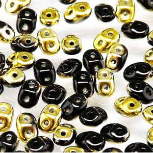 10 Grams Jet Amber Half Coat 2.5x5mm Superduo Beads