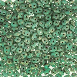 DUO563130 - 10 Grams Opaque Turquoise Green Picasso 2.5x5mm Superduo Beads