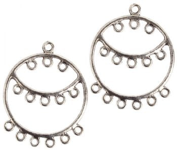 5 Pairs of 35x33mm Round Chandelier Antique Silver Earrings