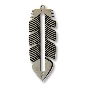 1, 31.8x11.5mm Rhodium Plated Beadable Feather Pendant