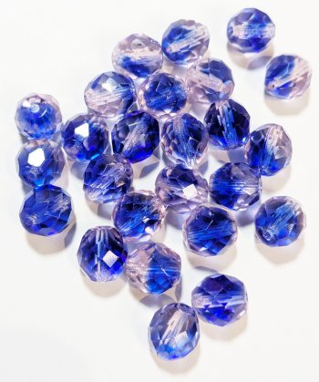 25 10mm Faceted Two Tone Light Pink and Sapphire Firepolish Beads