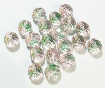 25 10mm Faceted Two Tone Light Green and Light Pink Firepolish Beads