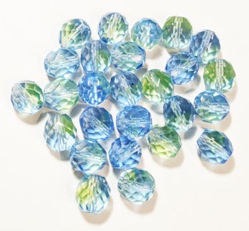 25 10mm Faceted Two Tone Light Green and Light Blue Firepolish Beads
