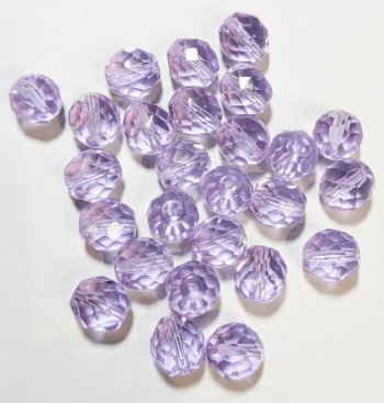 25 10mm Faceted Round Transparent Violet Firepolish Beads