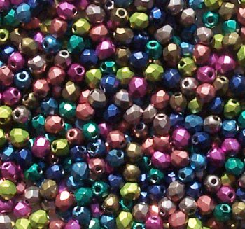 100 3mm Mixed Saturated Metallic Faceted Beads