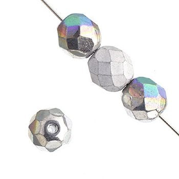 100 4mm Crystal Glitter Silver Shine Faceted Firepolish Beads