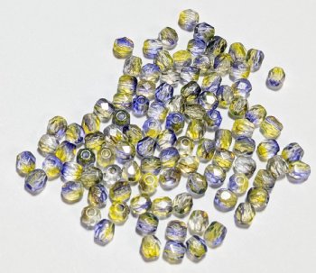 100 4mm Faceted Crystal, Yellow, and Purple Firepolish Beads