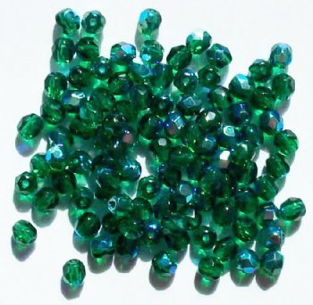 100 4mm Faceted Kelly Green AB Firepolish Beads