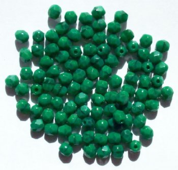 100 4mm Faceted Opaque Dark Green Firepolish Beads